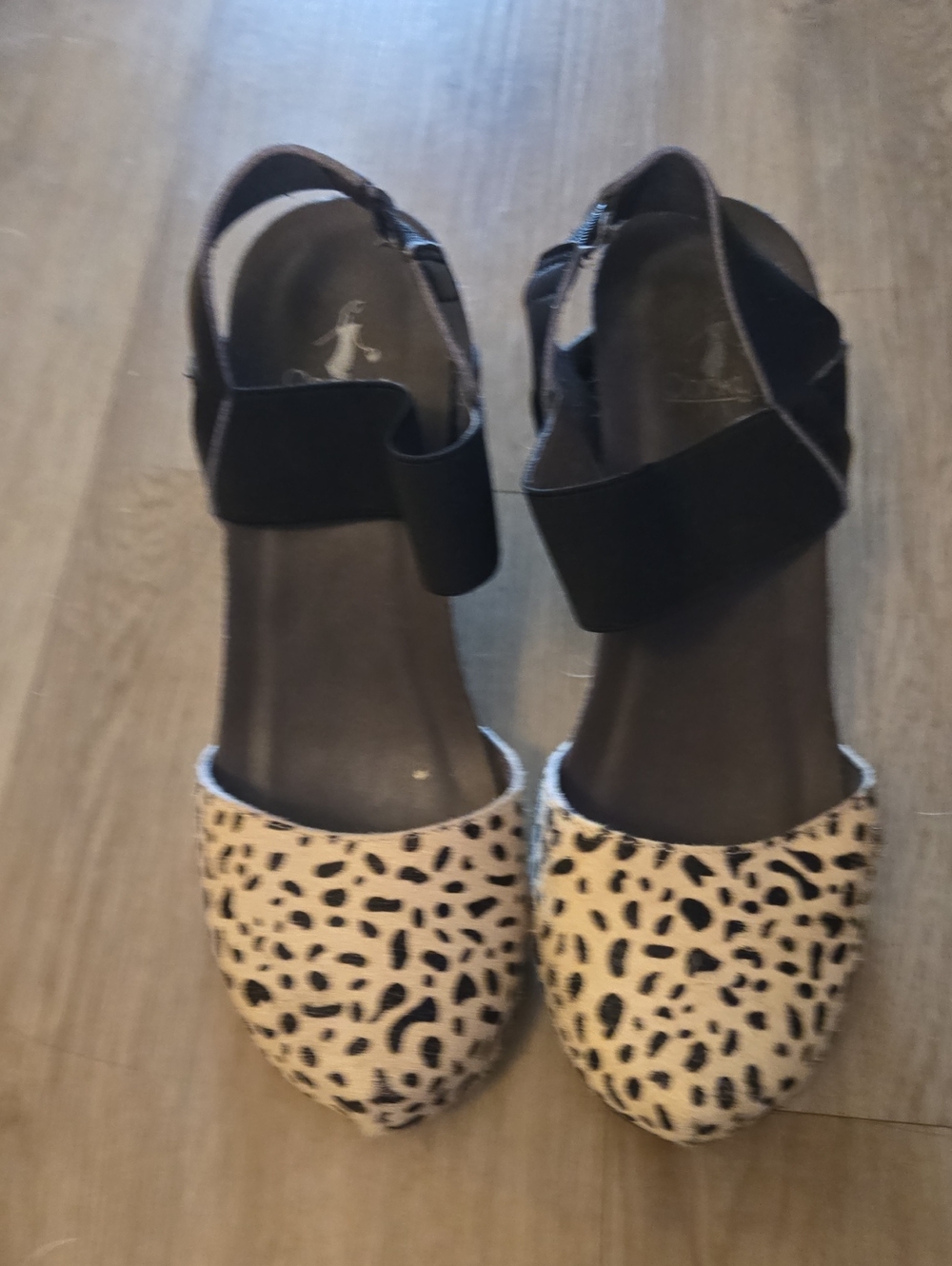 Corkys Black & Cream Leopard Print Wedges